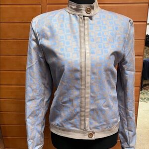 Paola Frani Beige and Blue Patterned Blazer
